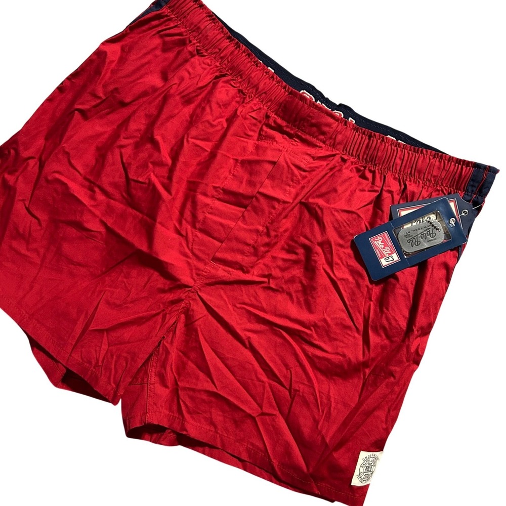 VTG Polo Ralph Lauren Boxer Shorts Mens XL Red Cotton Logo Waistband Keychain